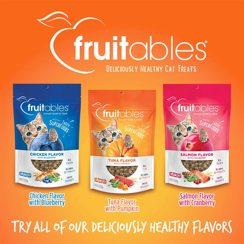 Fruitables Crunchy Treats For Cats – Healthy Low Calorie Treats Packed With Protein – Free Of Wheat, Corn And Soy – Made With Real Tuna With Pumpkin – 2.5 Ounces