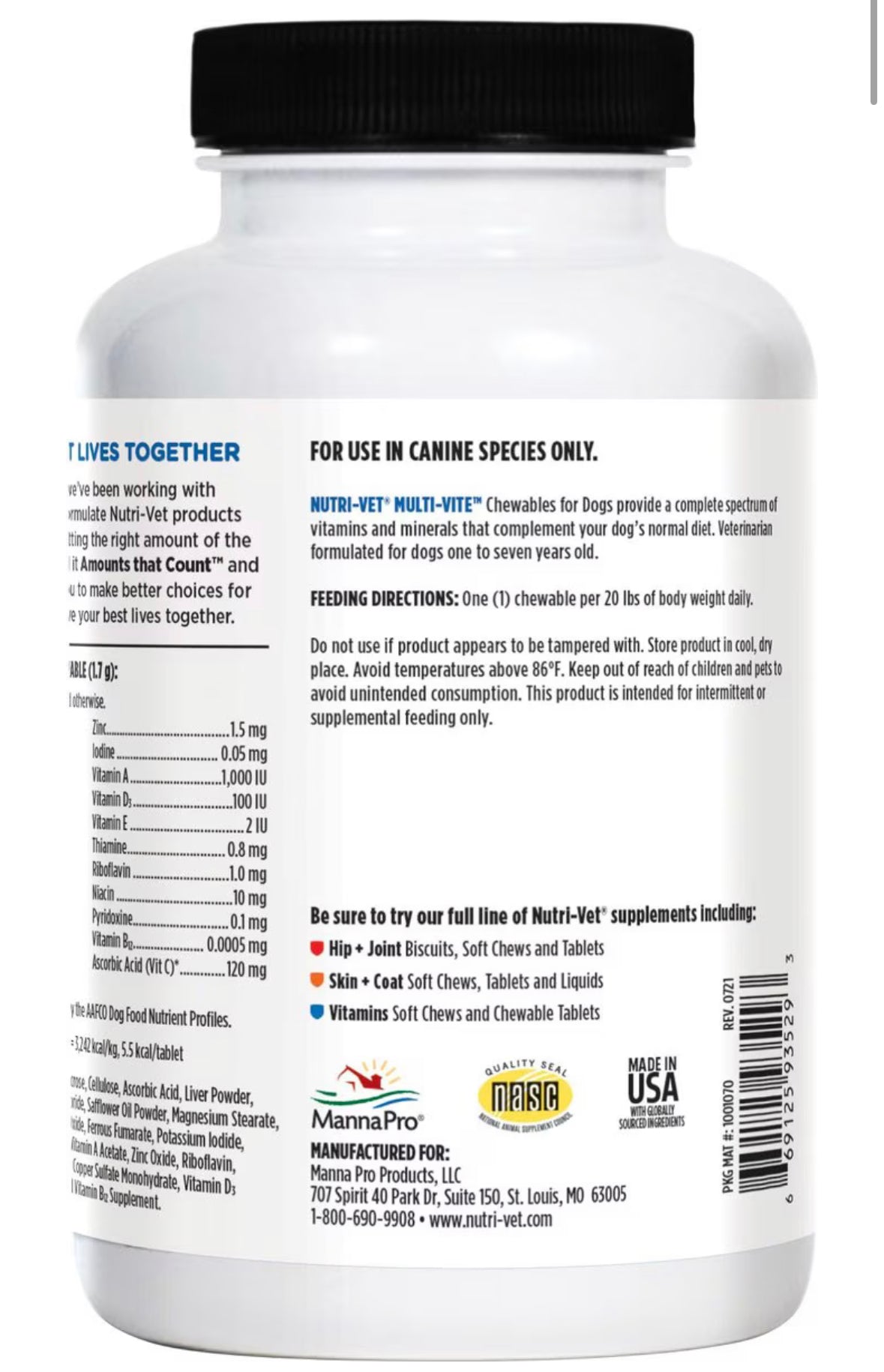 Nutri - Vet Multi - Vite Chewable Tablets Multivitamin for Dogs, 180 count