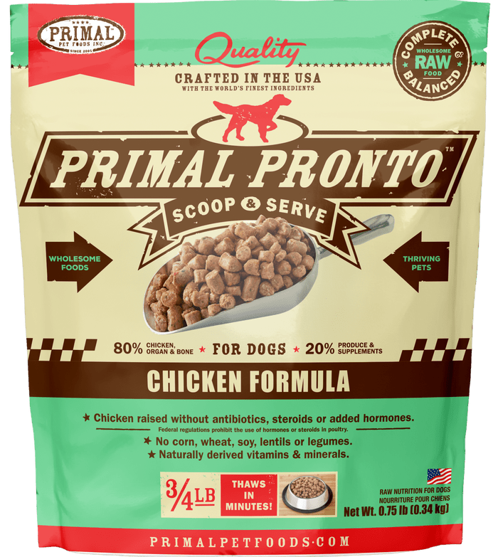 Primal pronto frozen raw scoopable chicken recipe 0.75oz dog food