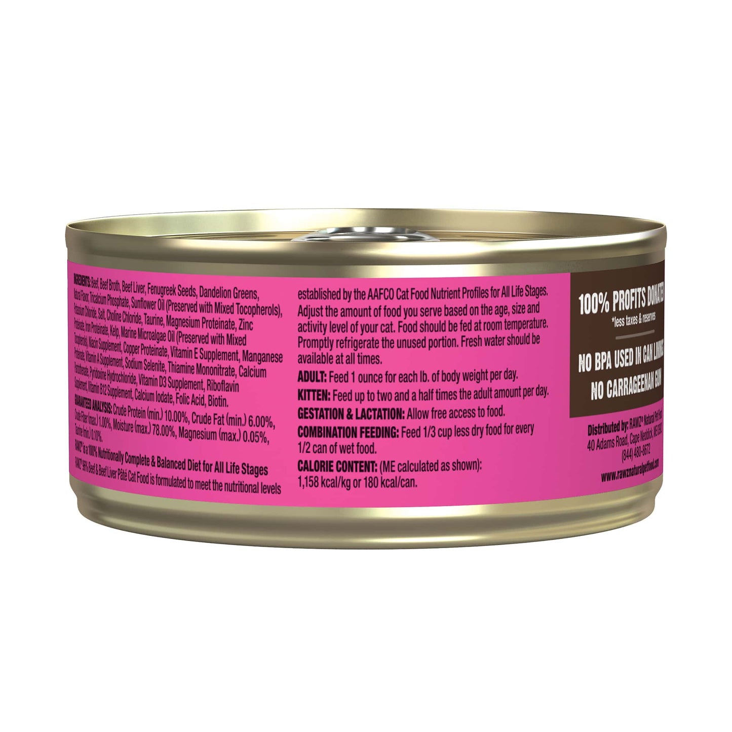 Rawz 96% beef & beef liver pate wet canned cat food 3oz