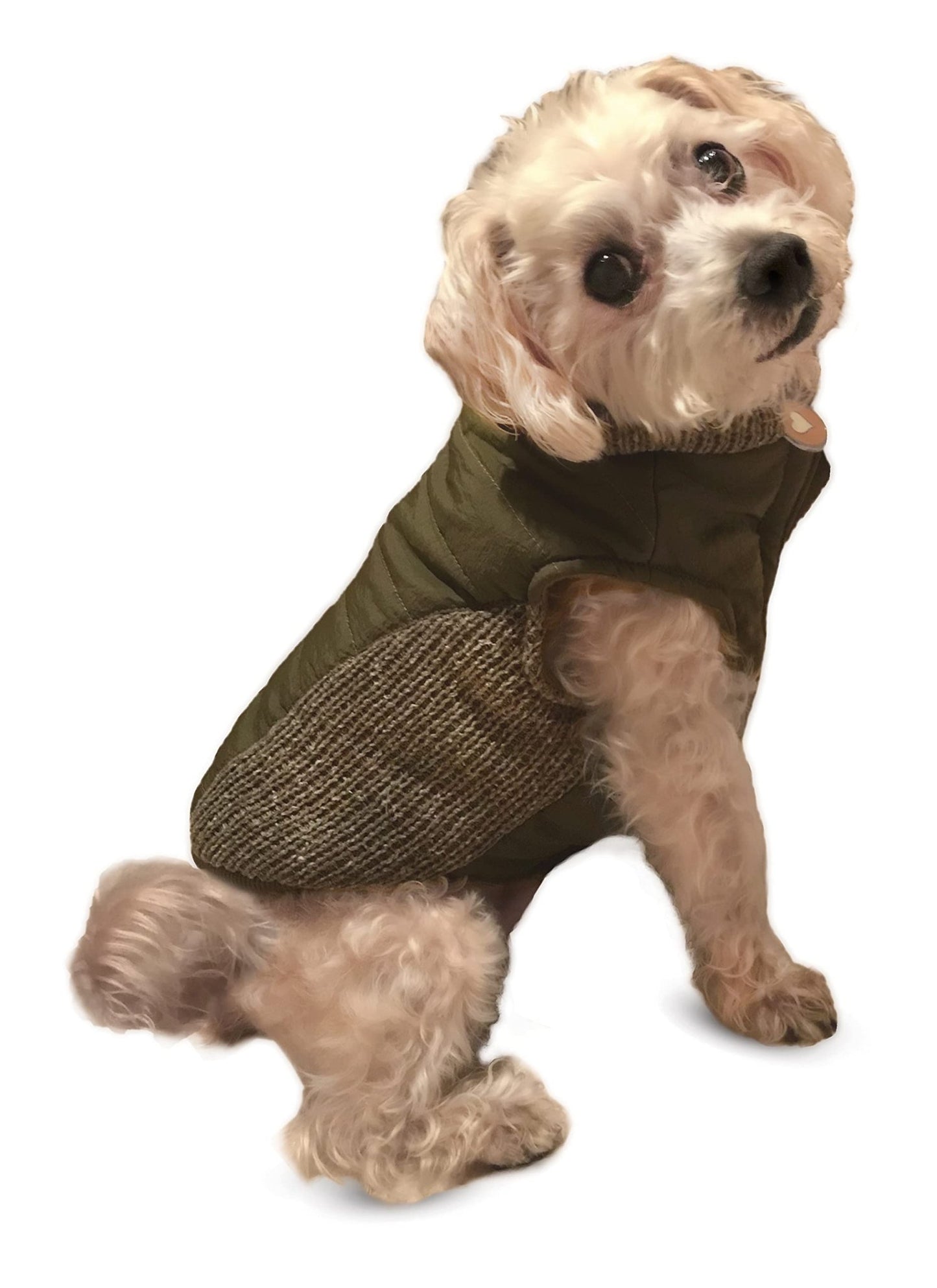 /Sweater Trim Puffy Coat/Dog Coat/Olive/Large