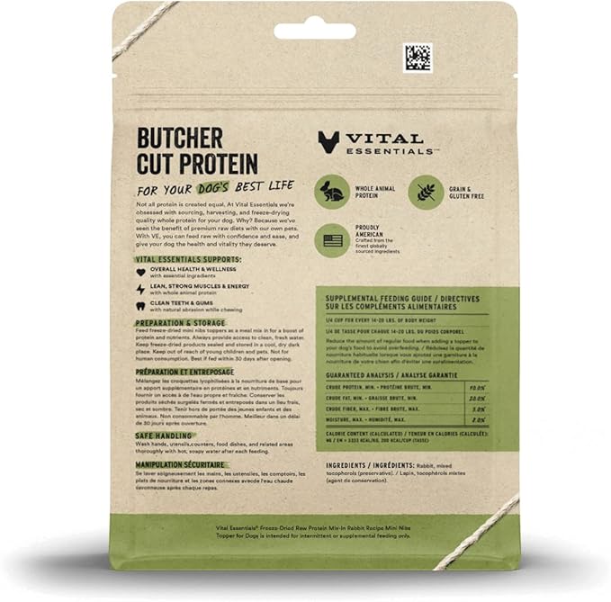 Vital essentials freeze dried raw protein mix in rabbit recipe mini nibs topper for dogs 6oz