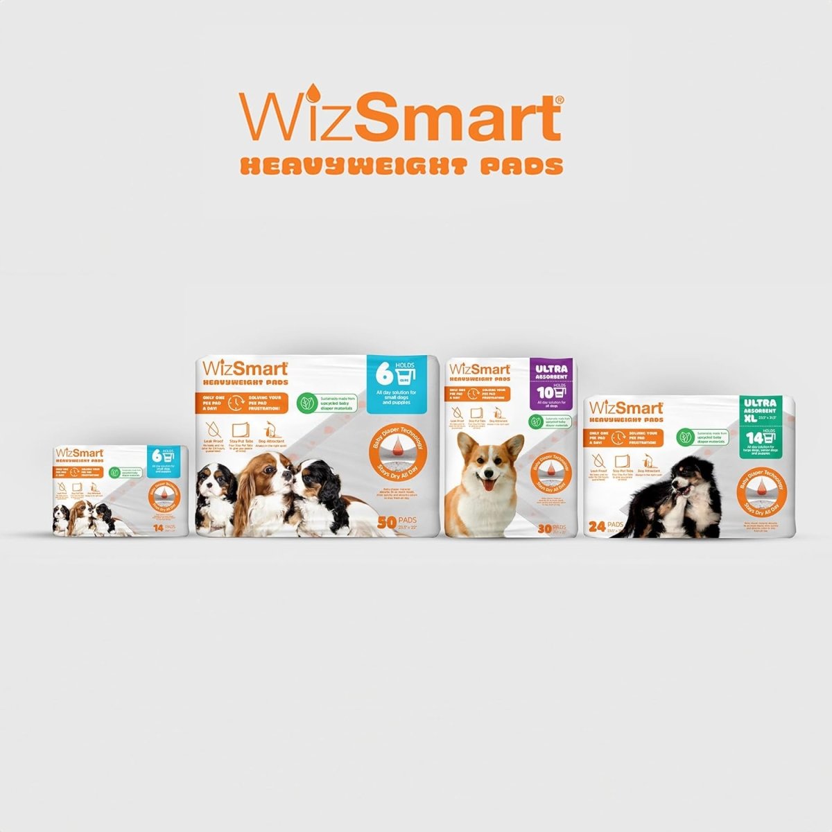 WizSmart Heavyweight Dog & Puppy Training Pads, Made with Upcycled Unusued Baby Diapers and Renewable EucaFluff, Cup , 23.5" x 22"