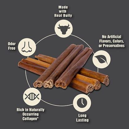 Canine Naturals | Natural Beef & Bully Sticks | Long-Lasting, Odor Free, High Protein Chews Made with 100% Real Bully | 4 Count small Sticks