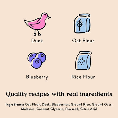Bocce's Bakery Quack, Quack, Quack Training Treats for Dogs, Wheat-Free Dog Treats, Made with Real Ingredients, Baked in The USA, All-Natural & Low Calorie Training Bites, Duck & Blueberry, 6 oz