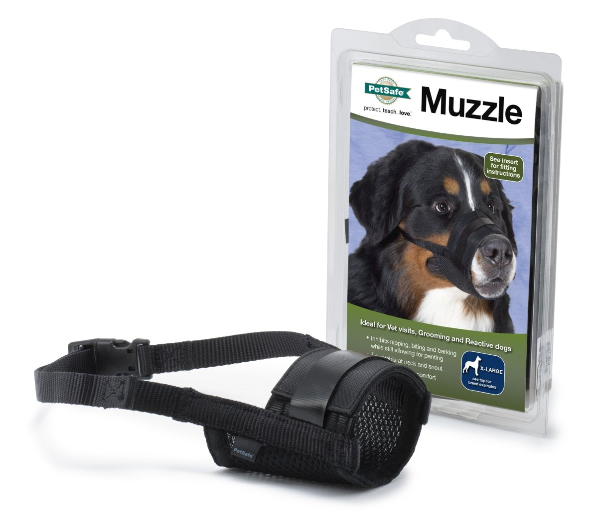 PetSafe Dog Muzzle - Comfortable Padding - Adjustable Sizing - Prevents Biting - Allows Room to Pant - Perfect for Visits to The Vet or Groomer, Extra Large, Black