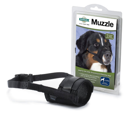 PetSafe Dog Muzzle - Comfortable Padding - Adjustable Sizing - Prevents Biting - Allows Room to Pant - Perfect for Visits to The Vet or Groomer, Extra Large, Black