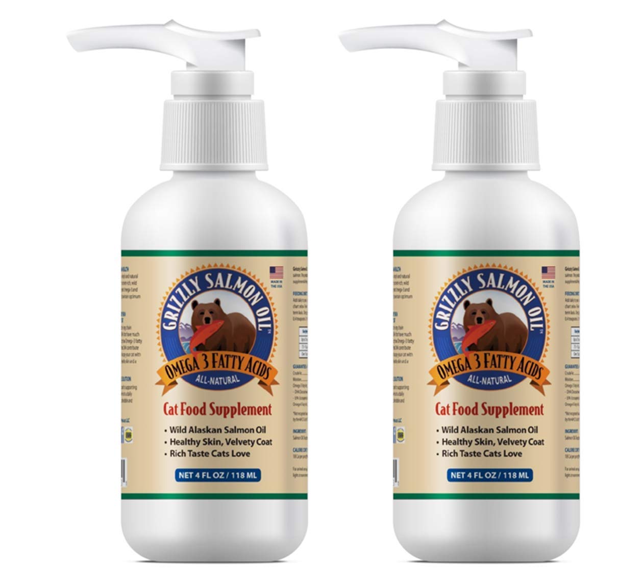 Grizzly Salmon Oil Dog Cat Food Supplement, 4 Oz Bottle