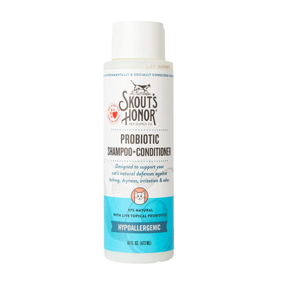 Skout's Honor Probiotic Cat Shampoo & Conditioner with Avocado Oil & Omega-3s, 97% Natural, Paraben & Sulfate-Free, Cruelty-Free, 16oz, Fragrance Free
