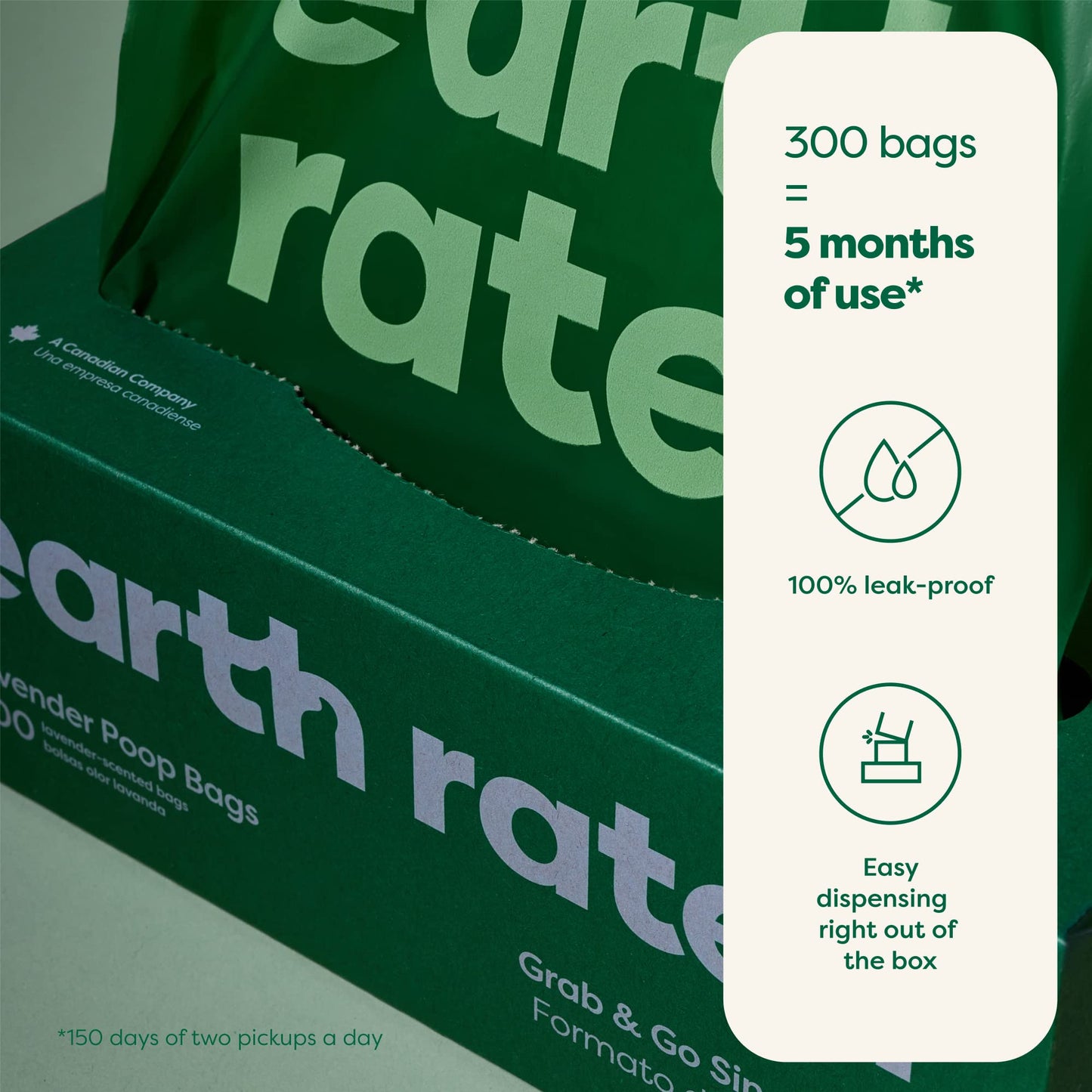 Earth Rated Dog Poop Bags, Thick Grab and Go Single Roll, Ideal for Backyard Pickups, Lavender Scented, 300 Count