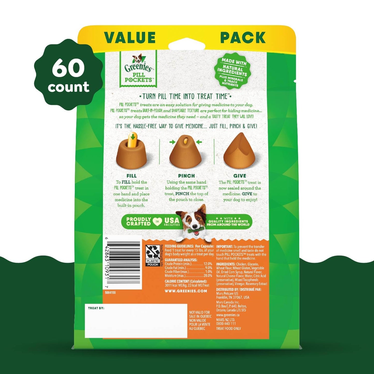 Greenies Pill Pockets Large Size Soft Dog Treats for Capsules, Cheese Flavor, Made With Natural Ingredients Plus Minerals & Trace Nutrients, 15.8 oz. (60 Count, Pack of 1)