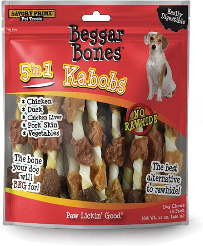 Beggar bones 5 in 1 kabobs savory prime pet treats 12 oz
