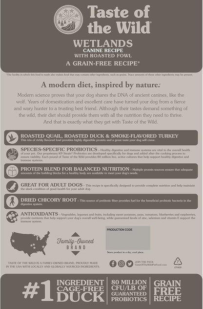 Taste of the wild grain free wetlands canine recipe roasted fowl 5lb dry dog food