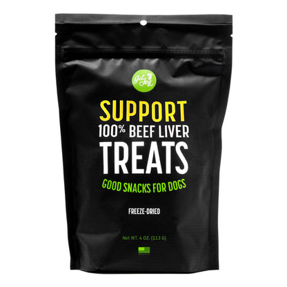 Get Joy Freeze Dried Superfood 100% Beef Liver Dog Treats, 4 Ounce Bag, Single Ingredient Organ Meat, High Protein, Vision, Skin & Coat Health, Muscle Repair, Grain Free, Gluten Free, Made in USA
