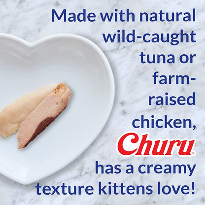INABA Churu for Kittens, Grain-Free Creamy, Purée Lickable Cat Treats with DHA, EPA, Vitamin E & Taurine, 0.5 Ounces Each, 4 Tubes (1 Pack), Tuna Recipe