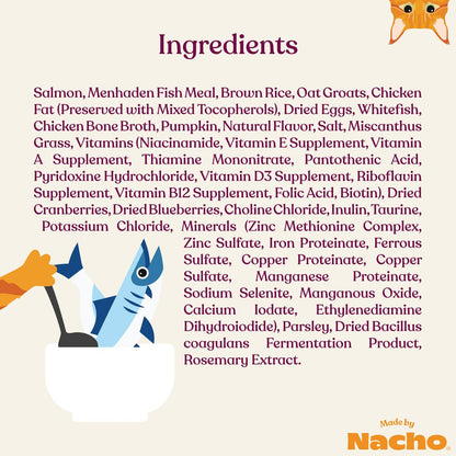 Made by Nacho Bone Broth Infused Dry Cat Kibble - Sustainably Caught Salmon and Pumpkin - Premium Grain-Friendly Cat Food 4lb Bag, Limited Ingredients