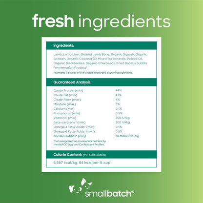 smallbatch Pets Freeze-Dried Super Booster Lamb Bites for Dogs & Cats, 7 oz, Made in The USA, Humanely Raised Single Protein Source, Topper & Treat, with Organic Vegetables and Probiotics