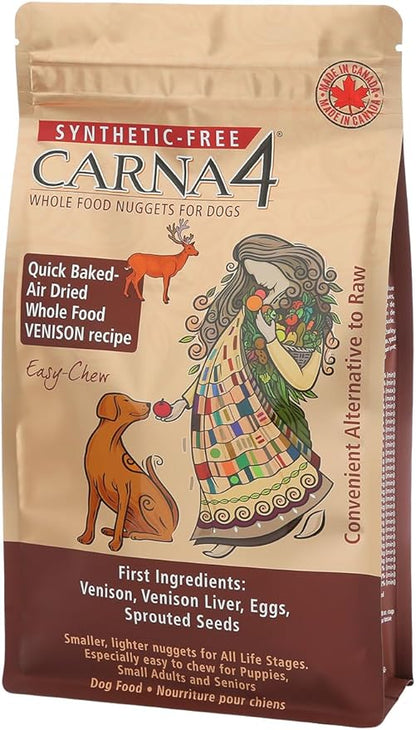 Carna 4 whole food nuggets for dogs, venison, venison liver, eggs, sprouted seeds 10LB