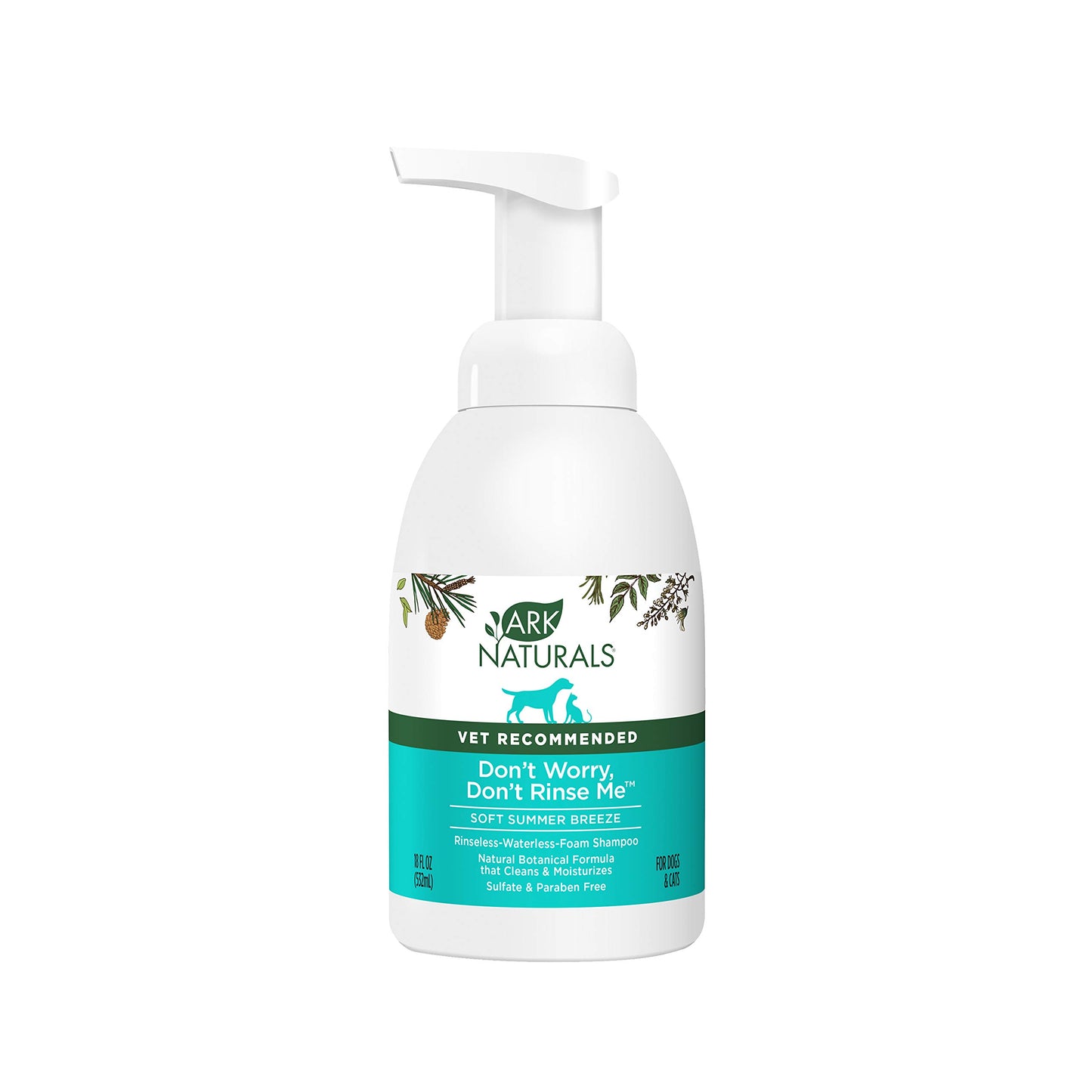 Ark Naturals Don't Worry Don't Rinse Me, Waterless No Rinse Shampoo for Dogs and Cats, Freshens and Removes Odors, 18oz Bottle,Blue