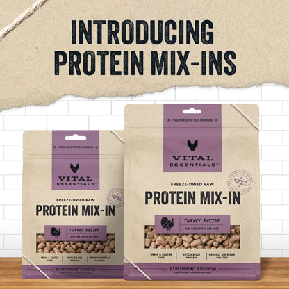 Vital Essentials Freeze Dried Raw Protein Mix-in Dog Food Topper, Turkey Mini Nibs Topper for Dogs, 6 oz