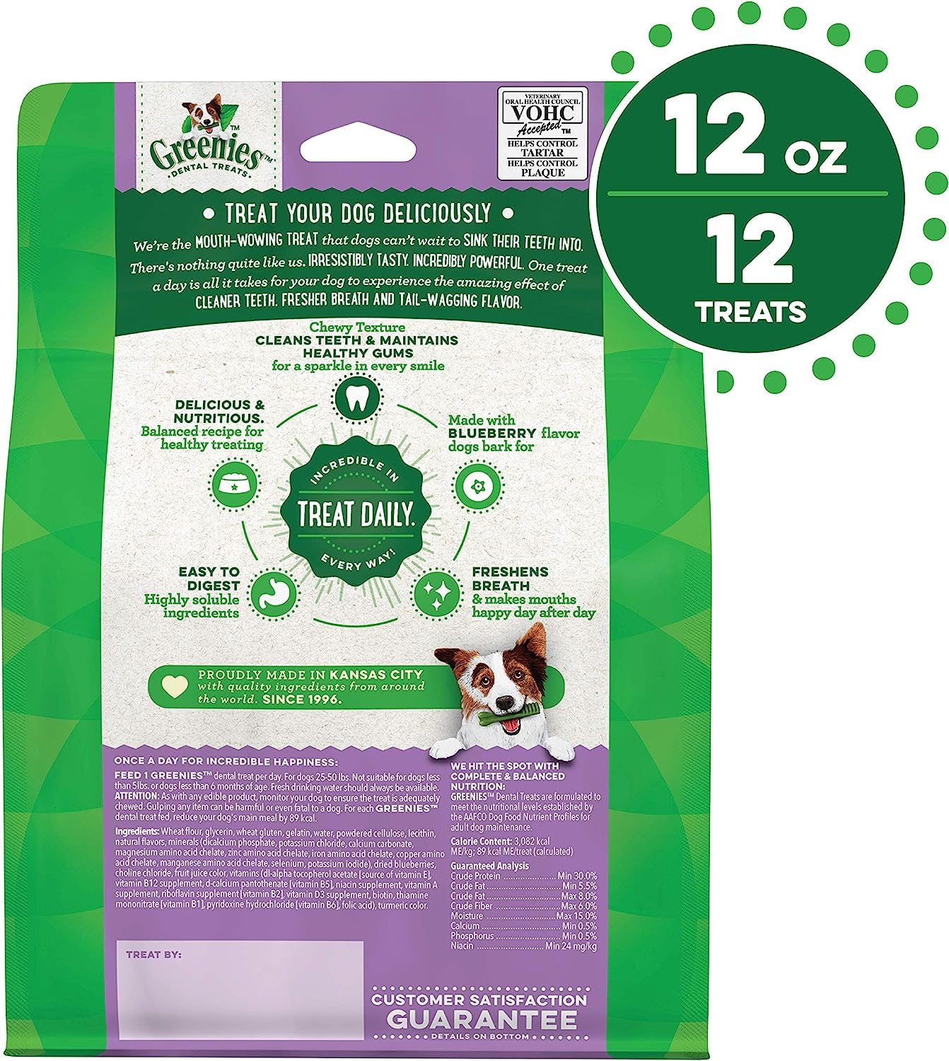 Greenies Bursting Blueberry Dog Dental Treat Regular Size 12 Count