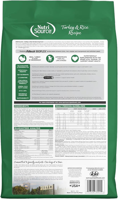 Nutrisource Turkey rice recipe wholesome grains 15lbs dry dog kibble
