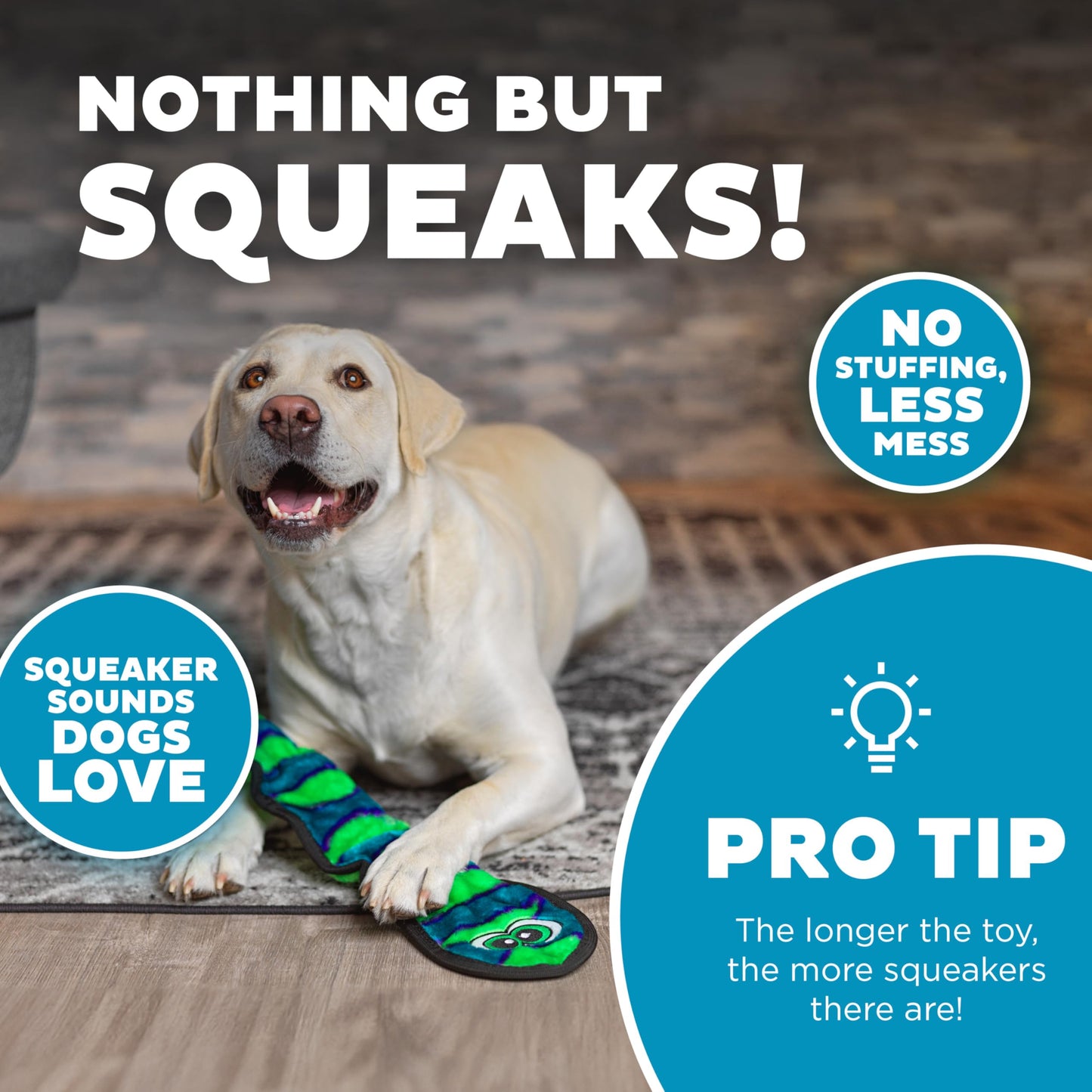 Outward Hound Durablez Tough Plush Squeaky Dog Toy, Snake, Blue, Large