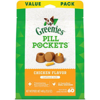 Greenies Pill Pockets Large Size Soft Dog Treats for Capsules, Chicken Flavor, Made With Natural Ingredients Plus Minerals & Trace Nutrients, 15.8 oz. (60 Count, Pack of 1