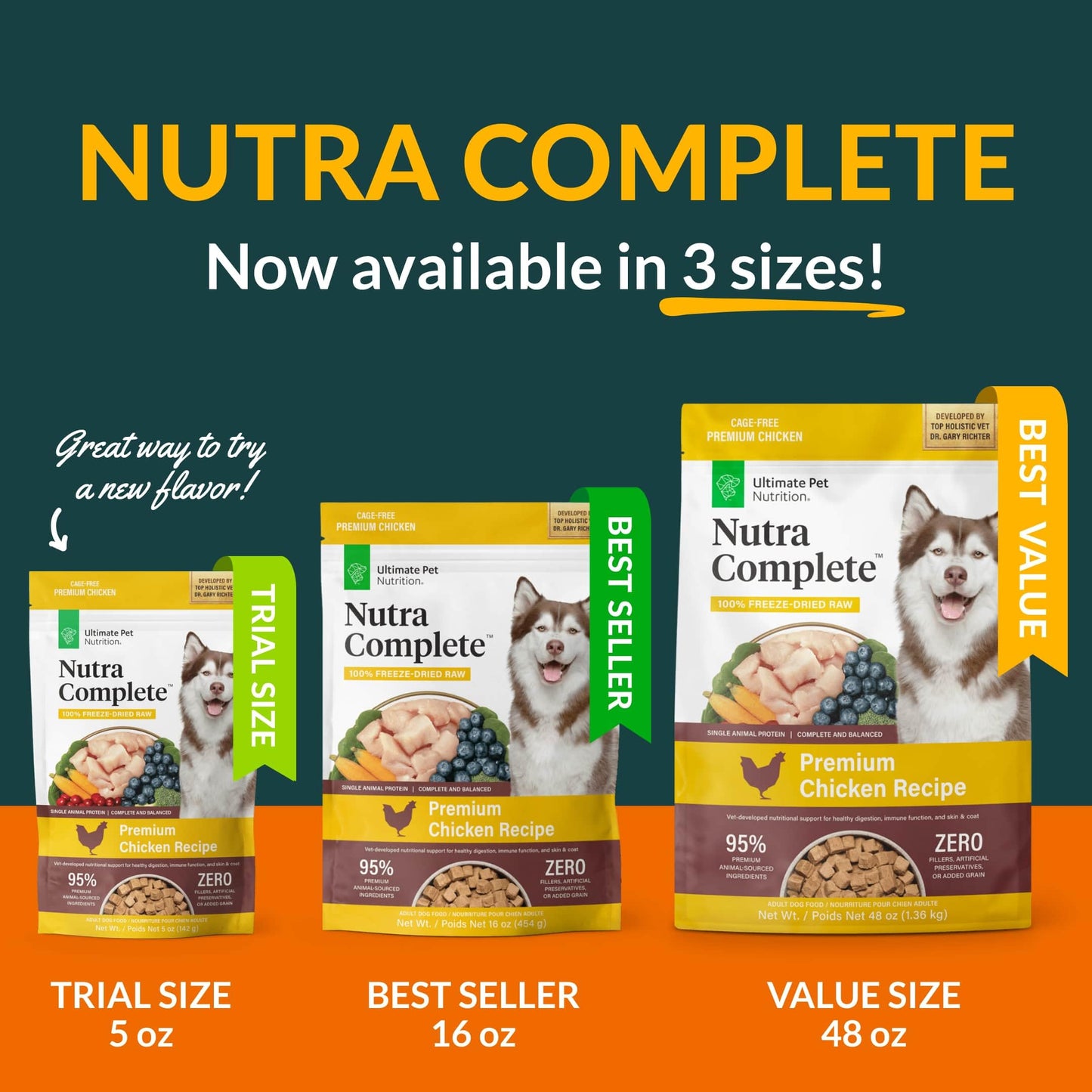 ULTIMATE PET NUTRITION Nutra Complete Freeze Dried Raw Dog Food, Veterinarian Formulated with Antioxidants, Prebiotics & Amino Acids (5 Ounce, Chicken)