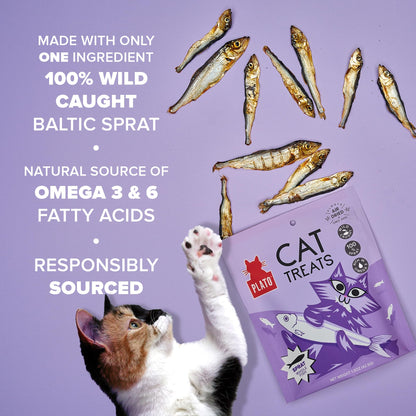 PLATO Pet Treats Air-Dried Cat Treats Baltic Sprat, Grain Free, All Natural, 1.5oz
