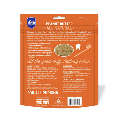 Himalayan Dog Chew Happy Teeth Peanut Butter Dental Chews - Dog Teeth Cleaning, Dental Treats for Dogs, 100% Natural, Digestible, Removes Plaque and Tartar, Gluten, Soy, Lactose Free, 30 Day Supply