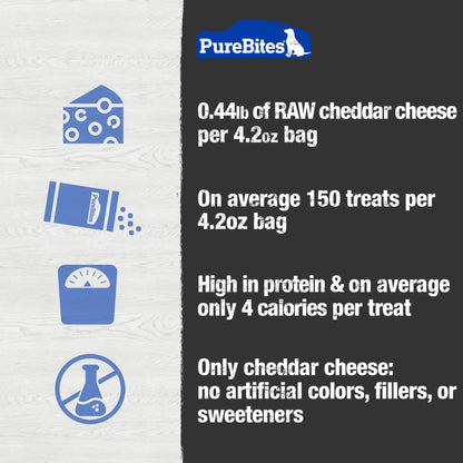 PureBites Cheese Freeze Dried Dog Treats, 1 Ingredient, Made in USA, 4.2oz