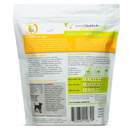 smallbatch Pets Freeze-Dried Premium Raw Food Diet for Dogs, Pork Recipe, 14 oz, Made in The USA, Organic Produce, Humanely Raised Meat, Hydrate and Serve Patties, Single Source Protein, Healthy