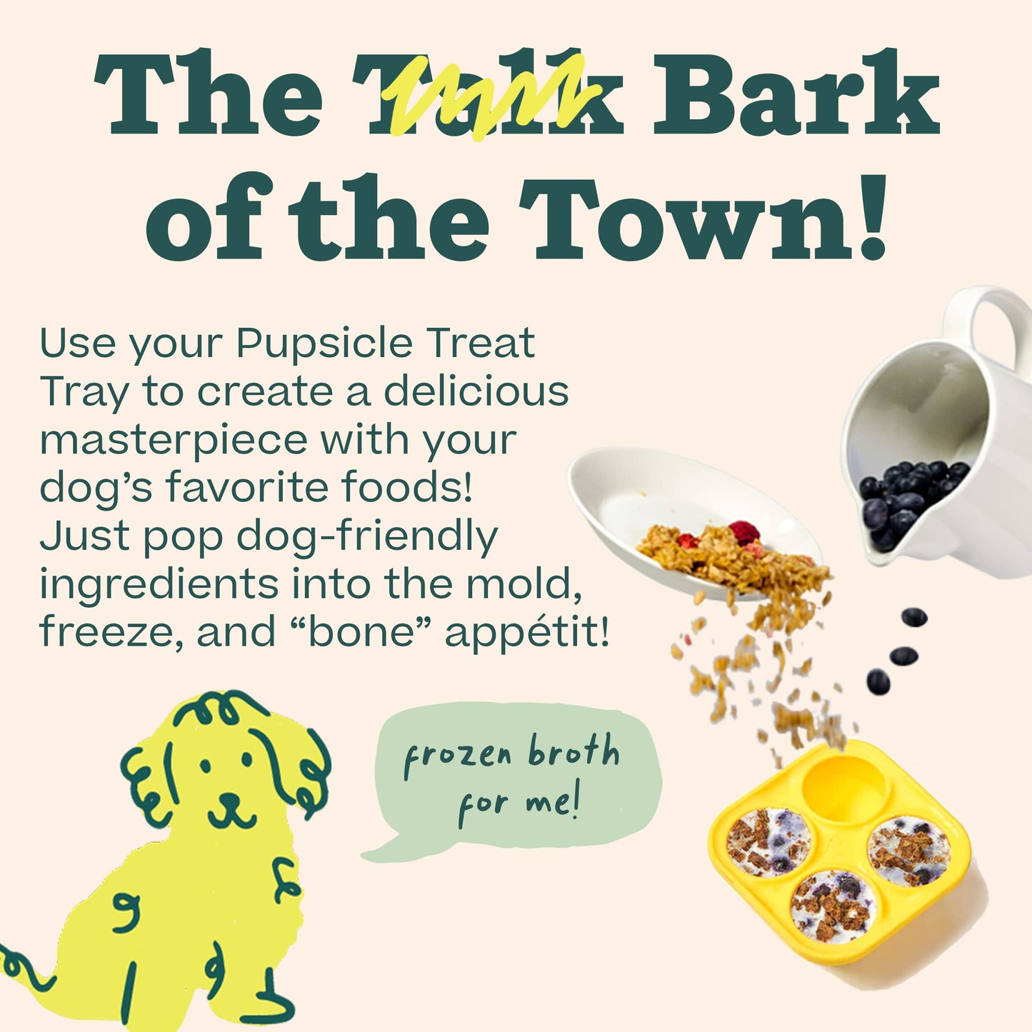 WOOF Pupsicle Treat Tray Mold, Large 25-75lbs, Silicone Molds for Dog Treats, Dishwasher Safe, Reusable Treat Tray, Freeze Refill Treats For The Pupsicle Toy