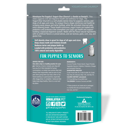 Himalayan Dog Chew Yogurt Char-Churro Charcoal Dental Chews - Dog Teeth Cleaning, Dental Treats for Dogs, Dog Training, 100% Natural, Probiotics, Removes Plaque, Lactose, Grain, Corn, Soy, Gluten-Free