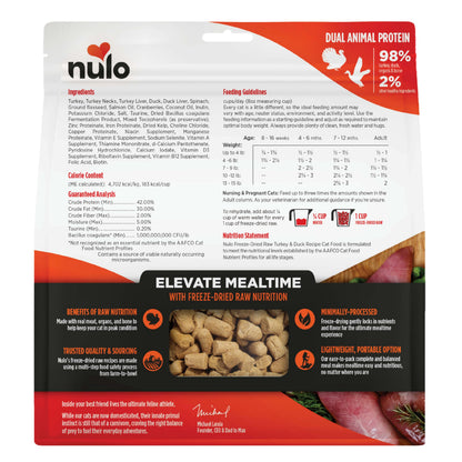 Nulo Freestyle Freeze-Dried Raw, Ultra-Rich Grain-Free Dry Cat Food for All Breeds and Life Stages with BC30 Probiotic for Digestive and Immune Health, Turkey & Duck, 5.5 Ounce