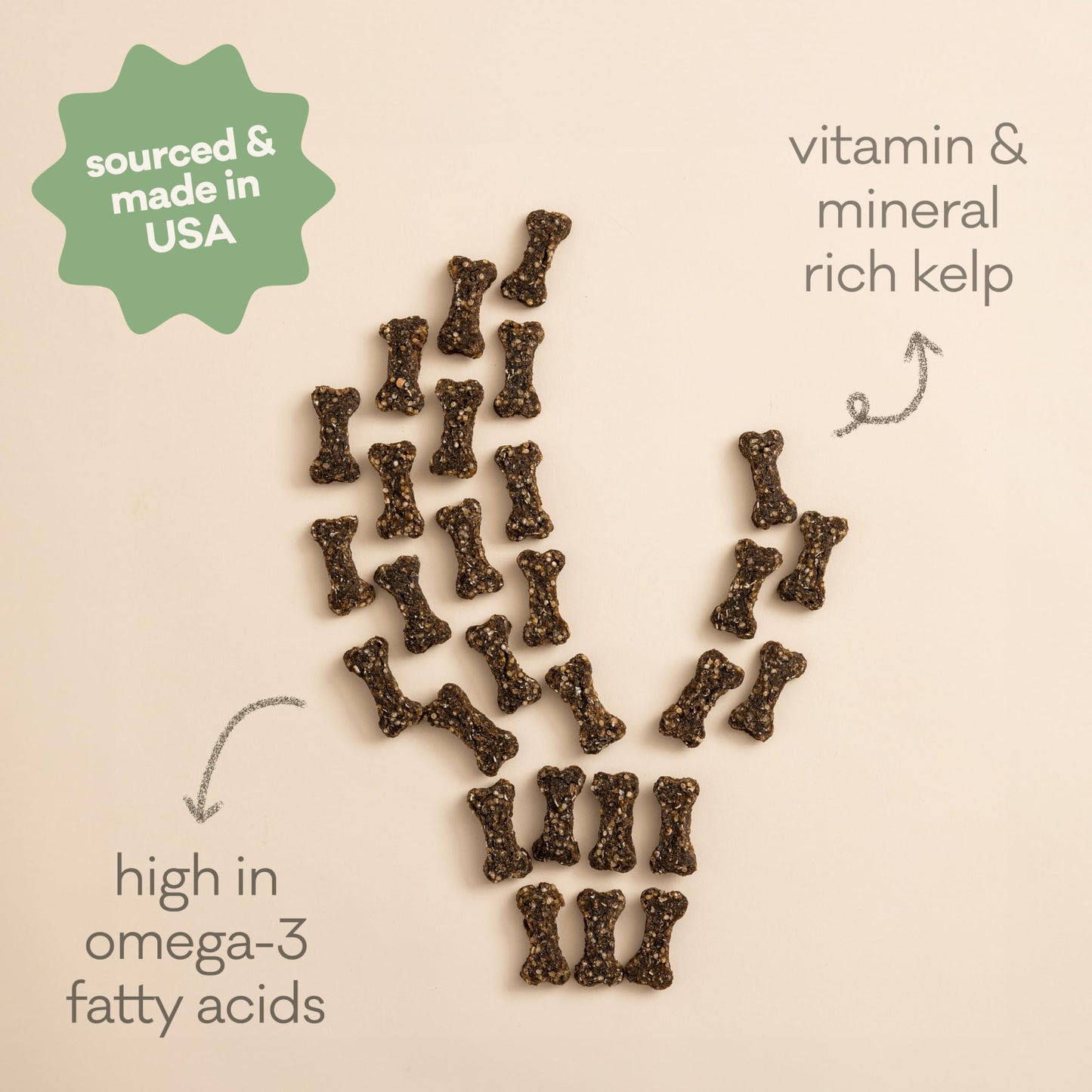 Polkadog Green Monstah Bones Crunchy Treats - Dog Treat for Small & Large Dogs with Vitamin-Rich Kelp, Omega-3, Protein - New England Green Crab & Kelp Blend - Training Size