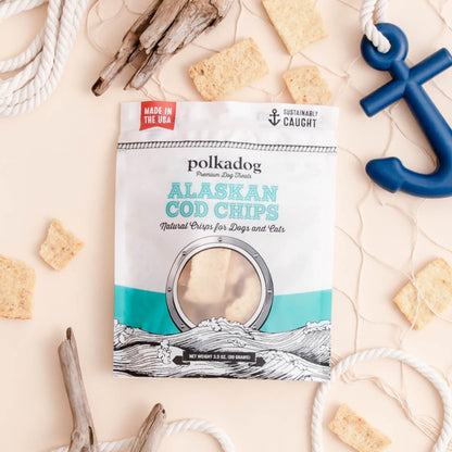 Polkadog Crunchy Alaskan Cod Chip Dog Treats – 100% Wild-Caught Fish Treat for Dogs, Cats – All-Natural, Grain-Free, Gluten-Free Pet Chips – Single Ingredient Snacks – 3.5 oz.