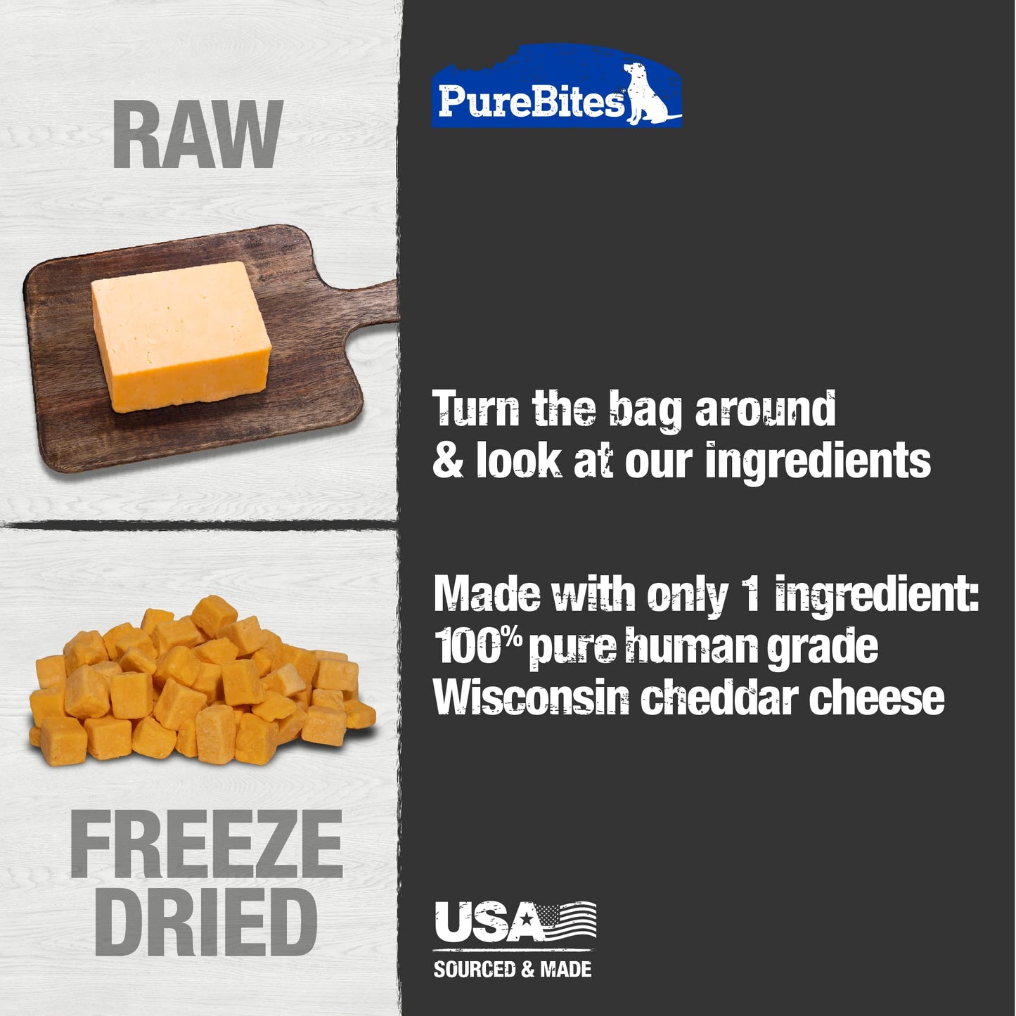 PureBites Cheese Freeze Dried Dog Treats, 1 Ingredient, Made in USA, 4.2oz