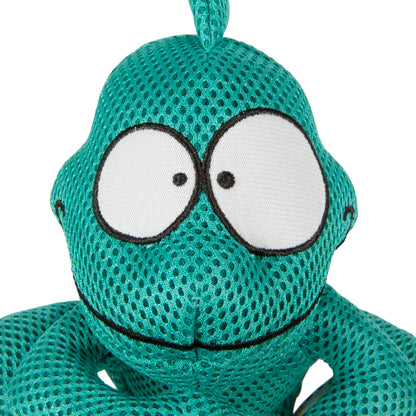 goDog Double Chew Guard Mesh Amphibianz Chameleon Squeaky Dog Toy - Teal, Large