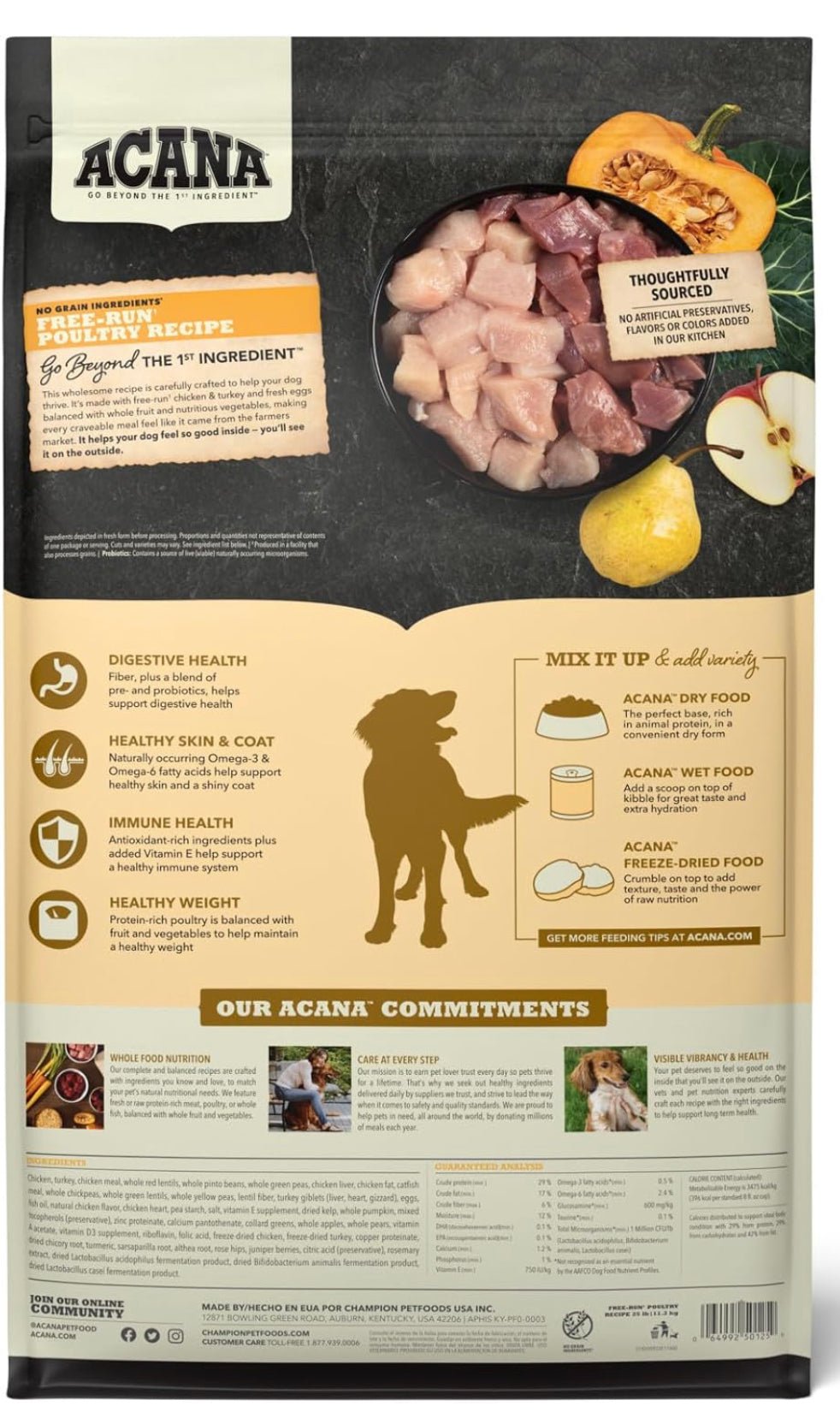 ACANA Grain Free Dry Dog Food, Free - Run Poultry Dog Food Recipe, 25lb