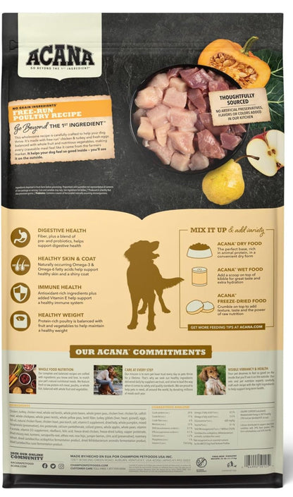 ACANA Grain Free Dry Dog Food, Free - Run Poultry Dog Food Recipe, 25lb