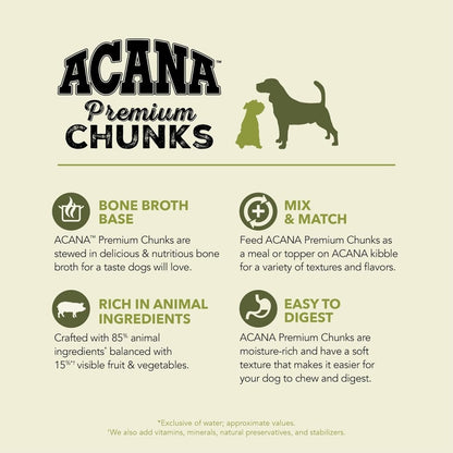 ACANA Premium Chunks Wet Dog Food Pork Recipe in Beef Bone Broth and Lamb Liver 12.8oz - canned dog food - 064992716035
