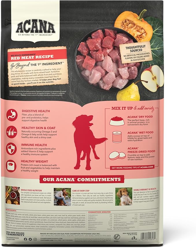 Acana red meat recipe dry kibble dog food 13lbs