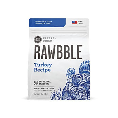 BIXBI Rawbble Freeze Dried Dog Food, Turkey Recipe, 12 oz - 96% Meat and Organs, No Fillers - Pantry - Friendly Raw Dog Food for Meal, Treat or Food Topper - USA Made in Small Batches