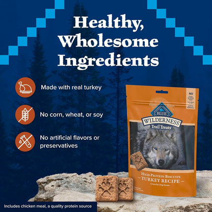 Blue buffalo wilderness trail treats high protein biscuits turkey recipe crunchy dog treats 10 oz