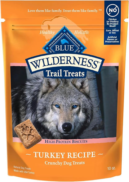 Blue buffalo wilderness trail treats high protein biscuits turkey recipe crunchy dog treats 10 oz