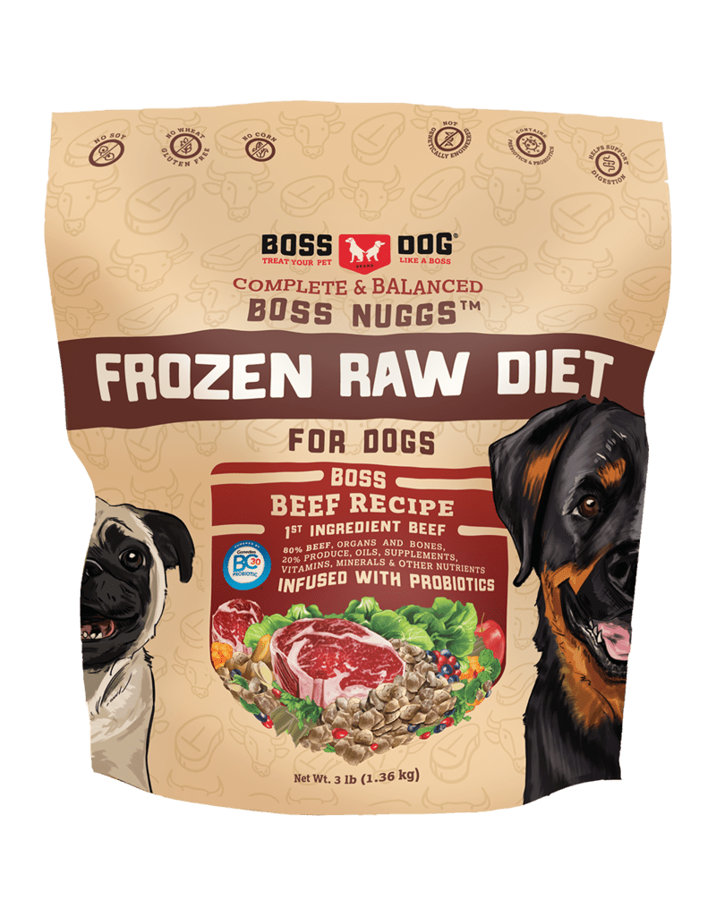 Boss dog nuggs frozen raw diet beef recipe 3lb