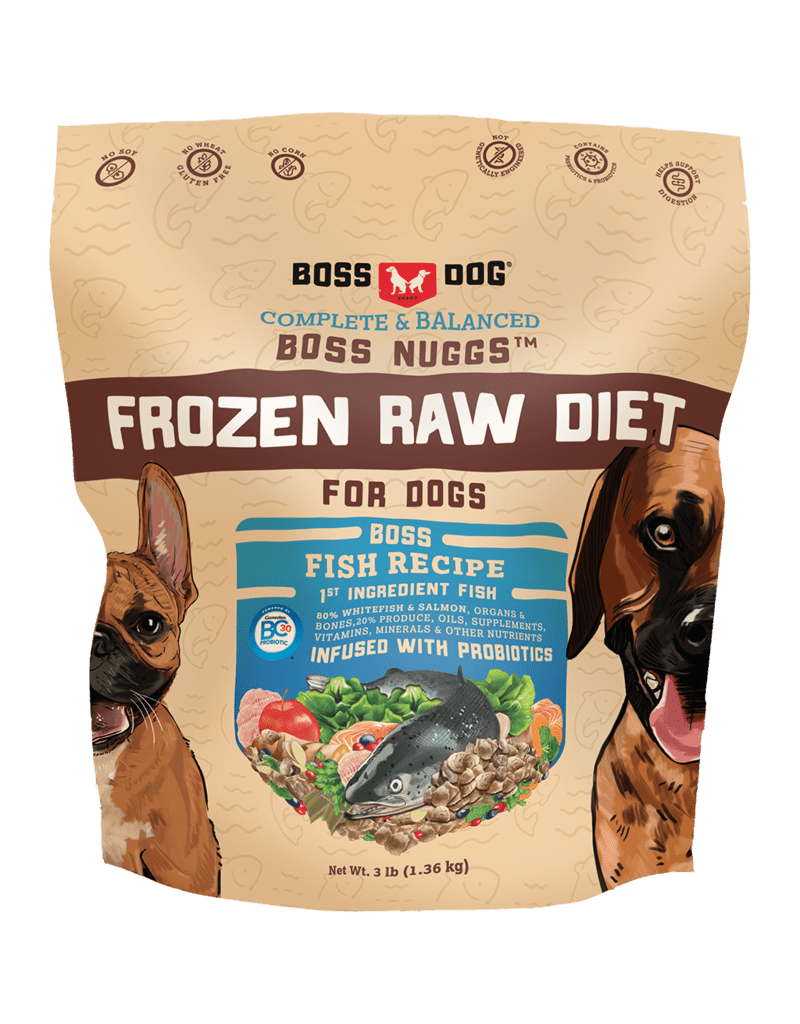 Boss dog nuggs frozen raw diet fish recipe 3lb