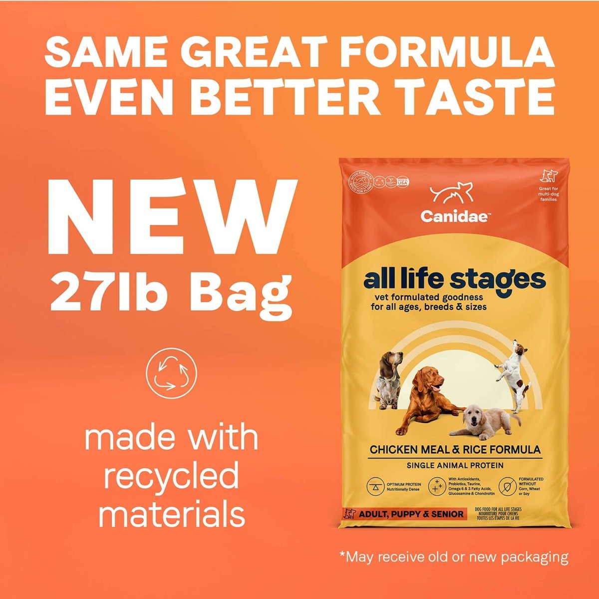 Canidae All Life Stages Premium Dry Dog Food for All Breeds, All Ages, Chicken Meal & Rice Recipe, 27 lbs. - 640461011308